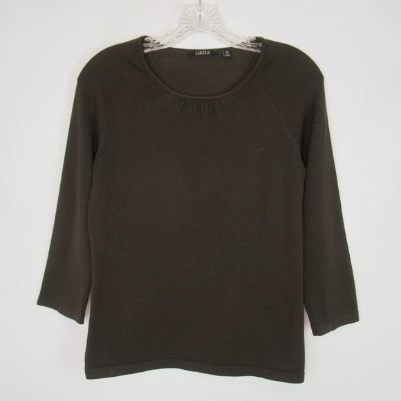 CARLISLE Brown Silk Blend Scoop Neck 3/4 Sleeve Knit Top Tee Womens Size Small - Picture 4 of 11